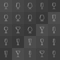 Wine glass linear icons set