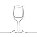 Wine glass outline. Continuous black one line drawing. Vector illustration