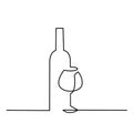 Wine glass outline vector icon. Continuous one line drawn a bottle of wine and a glass. Royalty Free Stock Photo