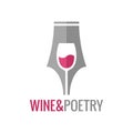 Wine glass pen concept. Wine and poetry logo