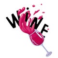 Red wine concept with lettering. Vector illustration on white background.