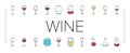 wine glass red drink alcohol icons set vector