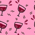 wine glass seamless pattern hand drawn doodle. vector, minimalism, wallpaper, textiles, wrapping paper, print. drink