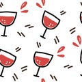 wine glass seamless pattern hand drawn doodle. vector, minimalism, wallpaper, textiles, wrapping paper, print. drink