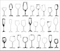 Wine glass set - collection of sketched wineglasses and silhouette