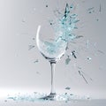 Wine Glass Shattering into Fragments on White Background breaking Royalty Free Stock Photo