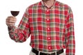 Wine glass toast concept: man rising up a glass of red wine isolated on white background with clipping path included Royalty Free Stock Photo