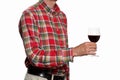 Wine glass toast concept: man rising up a glass of red wine isolated on white background with clipping path included Royalty Free Stock Photo