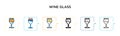 Wine glass vector icon in 6 different modern styles. Black, two colored wine glass icons designed in filled, outline, line and Royalty Free Stock Photo