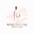 Wine glass watercolor. Bottle logo design on white Royalty Free Stock Photo