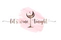 Wine glass watercolor concept. Wine night moon