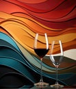 Wine glass and wine bottle on abstract background, AI Royalty Free Stock Photo