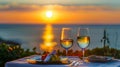 Wine Glasses and Appetizers at Sunset