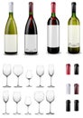 Wine glasses and bottles. Caps closing the stopper bottle. Royalty Free Stock Photo