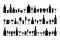 Set of different bottles and wine glasses. Black and white silhouette isolated vector illustration. Royalty Free Stock Photo