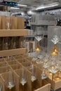 Wine glasses in cardboard boxes