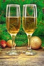 Wine glasses, Christmas toys, near New Year tree