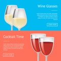 Wine Glasses Cocktail Time Set of Web Posters Royalty Free Stock Photo