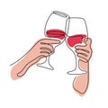 Red wine glasses one line vector illustration Royalty Free Stock Photo