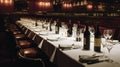 Wine and Glasses - Elegant Business Dinner, surrounded by wine glasses and place settings.