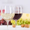 Wine glasses glass white red grapes square Royalty Free Stock Photo