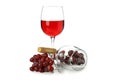Wine, glasses, grape and corkscrew isolated on white background Royalty Free Stock Photo