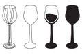 Wine glasses icons set with doodle and silhouette styles. Royalty Free Stock Photo