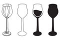 Wine glasses icons set with doodle and silhouette styles. Vector illustration Royalty Free Stock Photo