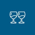 Wine Glasses Line Icon On Blue Background. Blue Flat Style Vector Illustration Royalty Free Stock Photo