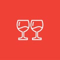 Wine Glasses Line Icon On Red Background. Red Flat Style Vector Illustration Royalty Free Stock Photo