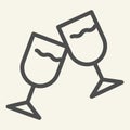 Wine glasses line icon. Two cheering glass outline style pictogram on white background. Couple of champagne glasses Royalty Free Stock Photo