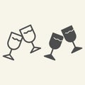 Wine glasses line and solid icon. Two cheering glass outline style pictogram on white background. Couple of champagne Royalty Free Stock Photo