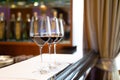 wine glasses lined up Ready to serve for the banquet in a luxury restaurant Royalty Free Stock Photo