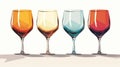 Colorful Wine Glasses: Nostalgic Illustration In Light Indigo And Light Amber