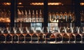 Wine glasses placed on the bar counter.