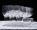 Wine glasses with plates on the table. Royalty Free Stock Photo