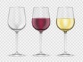 Wine glasses realistic style glassware bar set Royalty Free Stock Photo