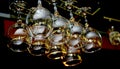 wine glasses in shelf above a bar rack in restaurant Royalty Free Stock Photo