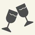 Wine glasses solid icon. Two cheering glass glyph style pictogram on white background. Couple of champagne glasses Royalty Free Stock Photo