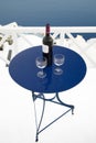 Wine and glasses on table