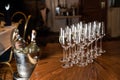 Wine glasses on the table in restaurant. Aperetif before party. Royalty Free Stock Photo