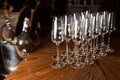 Wine glasses on the table in restaurant. Aperetif before party. Royalty Free Stock Photo