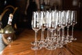 Wine glasses on the table in restaurant. Aperetif before party. Royalty Free Stock Photo