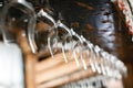 Wine glasses and table serving in rustic style restaurant Royalty Free Stock Photo