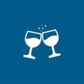 Wine Glasses Toast Icon On Blue Background. Blue Flat Style Vector Illustration Royalty Free Stock Photo