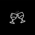 Wine Glasses Toast Line Icon On Black Background. Black Flat Style Vector Illustration Royalty Free Stock Photo
