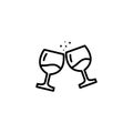 Wine Glasses Toast Line Icon In Flat Style Vector For Apps, UI, Websites. Black Vector Icon