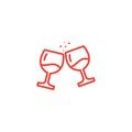 Wine Glasses Toast Line Red Icon On White Background. Red Flat Style Vector Illustration Royalty Free Stock Photo