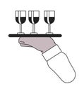 Wine glasses tray holding cartoon hand outline illustration Royalty Free Stock Photo