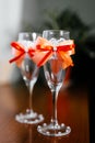 Wedding glasses with a bow Royalty Free Stock Photo